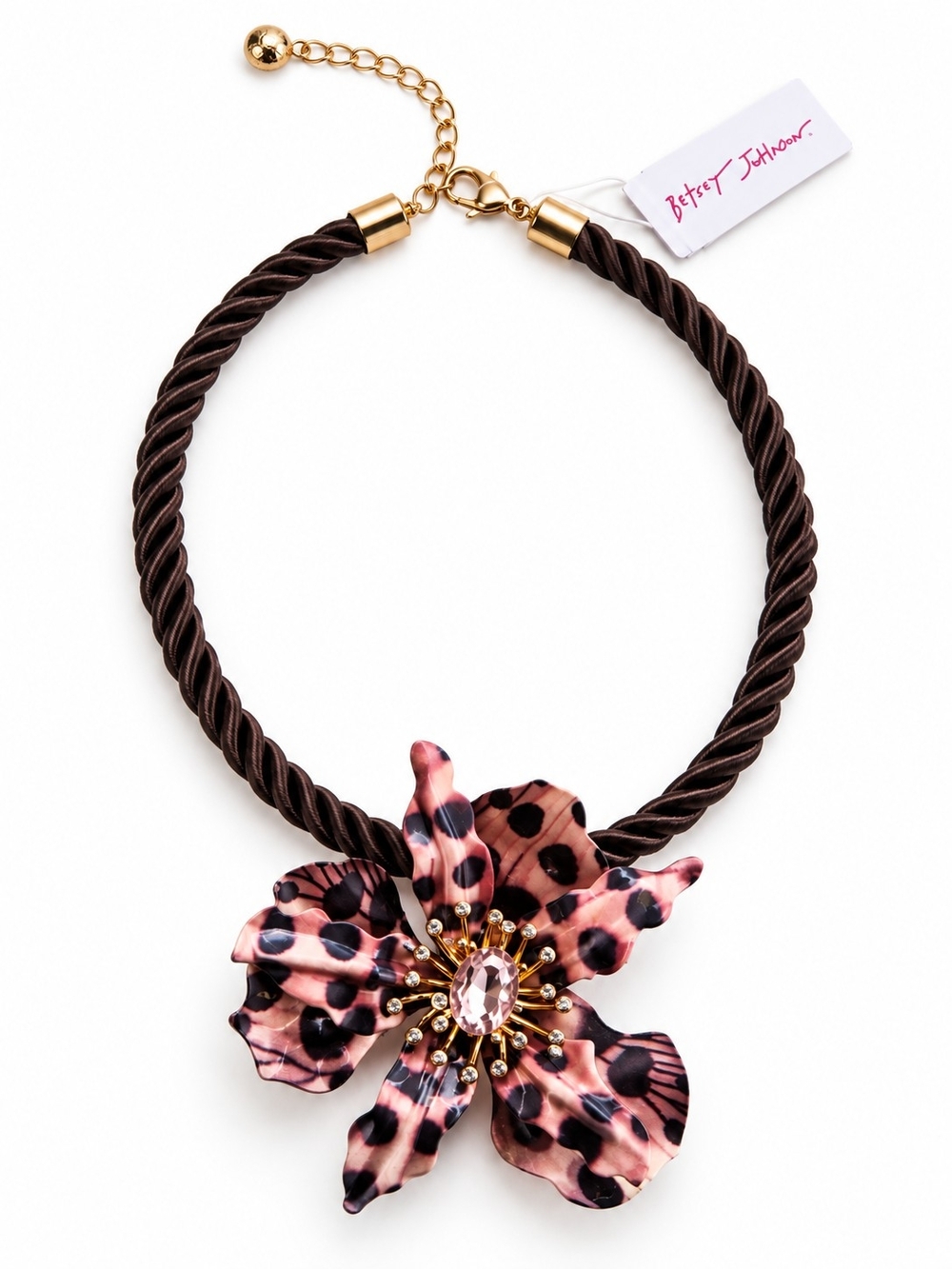 Betsey Johnson Pink and Black Leopard Flower Necklace